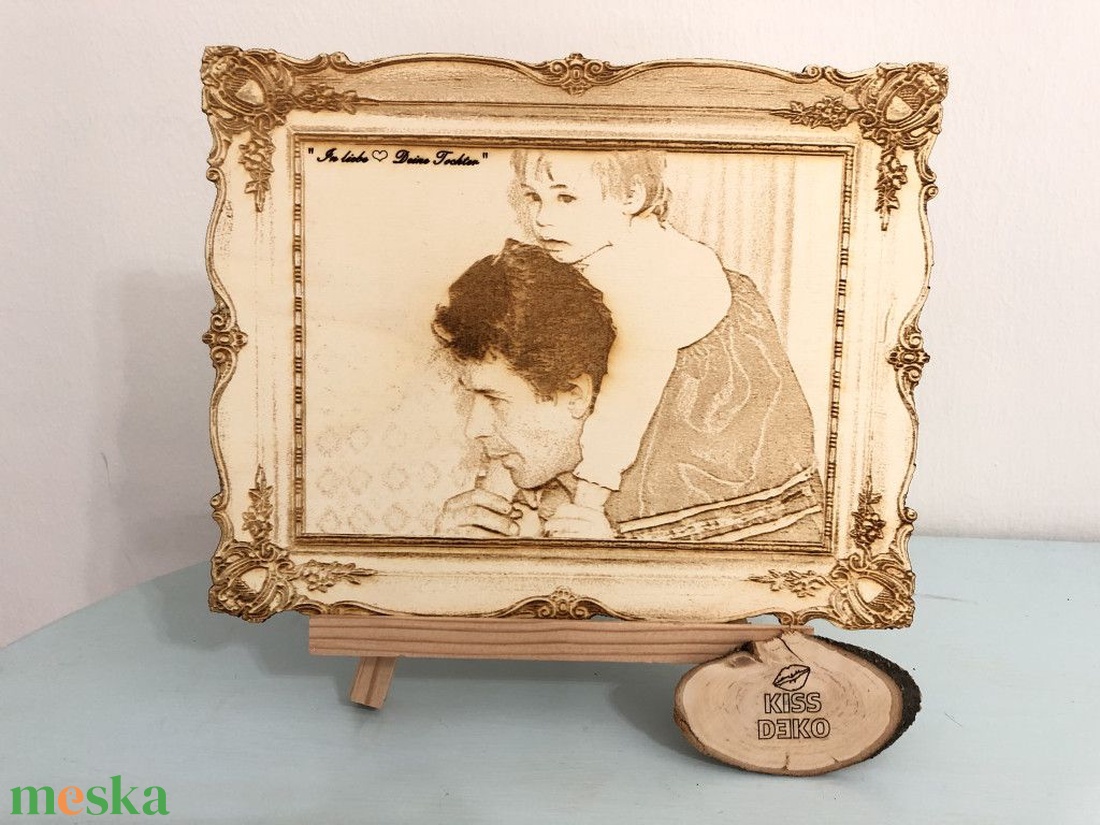 Gravírozott Fénykép Antik Stílusú Fa Keretben - Asztali Emlék - otthon & életmód - dekoráció - kép & falikép - képkeret - Meska.hu