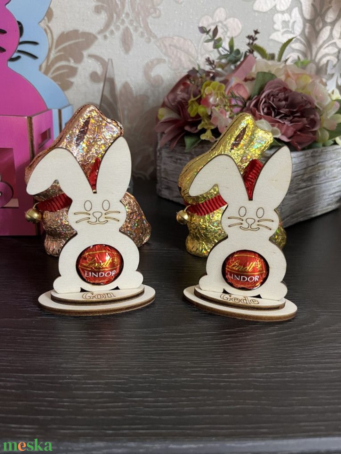 Egyedi neves húsvéti nyuszi Lindt csokival � névre szóló ünnepi dekoráció - otthon & életmód - dekoráció - húsvéti asztaldíszek - Meska.hu