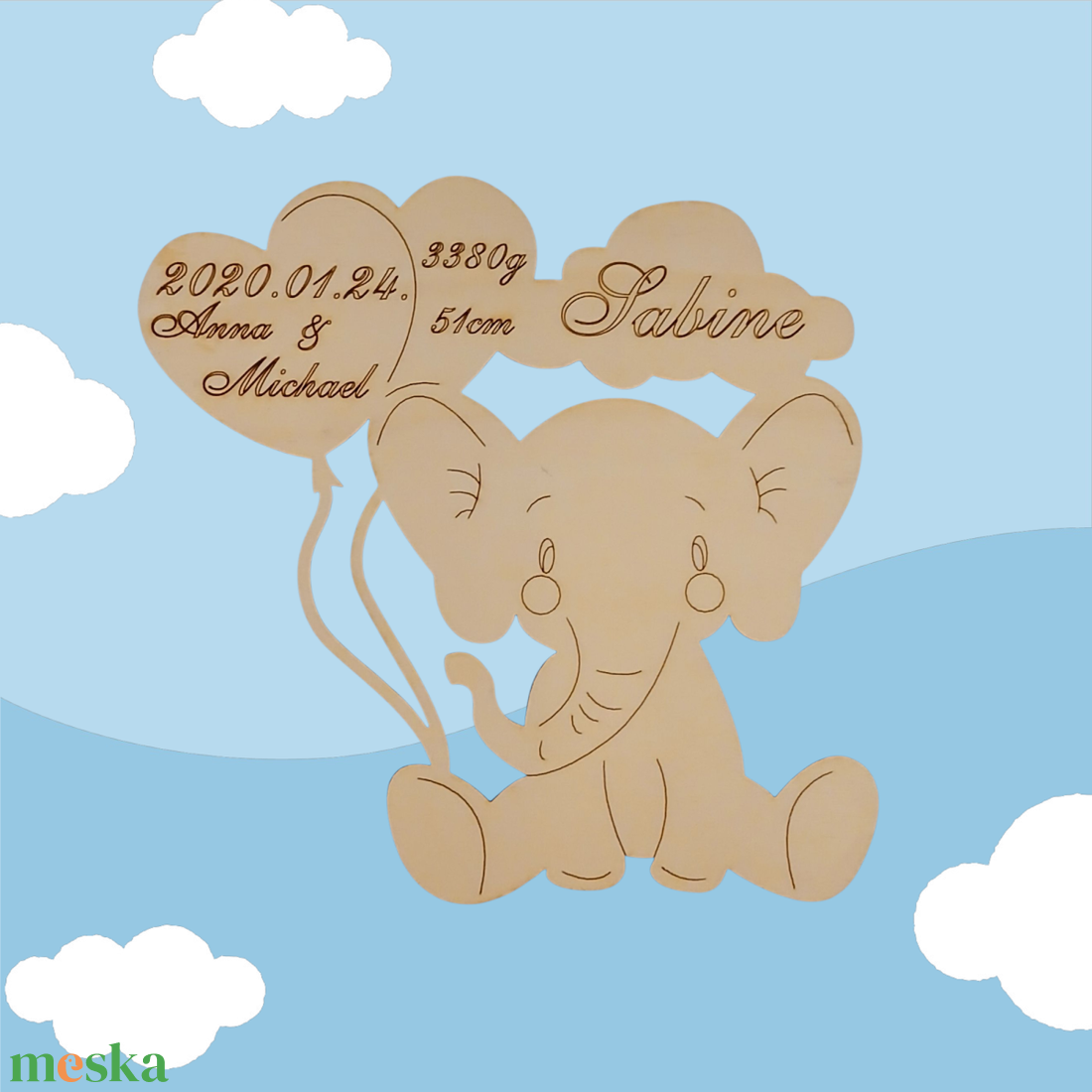 Gravírozott elefántos babaszületési emléktábla � egyedi névre szóló falidísz - baba - mama - babaszoba dekoráció - gyerek névtábla - Meska.hu