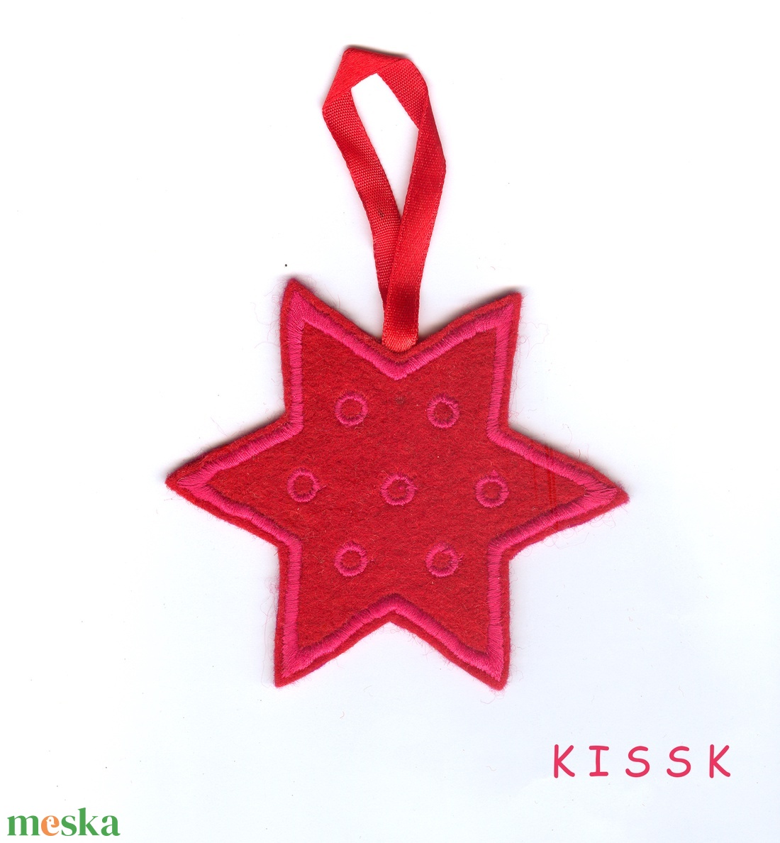 Piros-pink pöttyös  csillagdísz - karácsony - karácsonyi lakásdekoráció - karácsonyfadíszek - Meska.hu