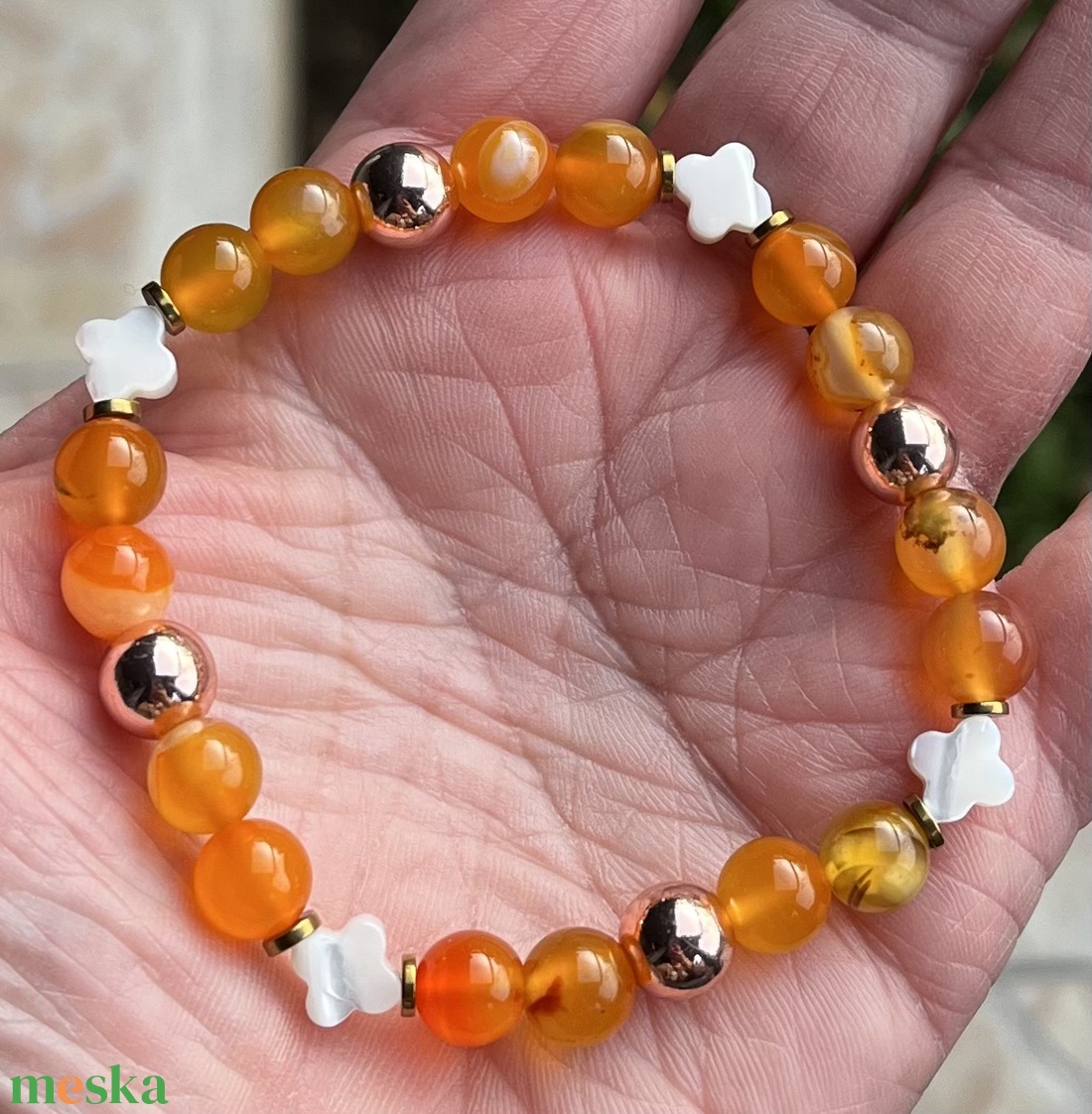 Achát karkötő lóherével - ékszer - karkötő - ásványkarkötő - Meska.hu