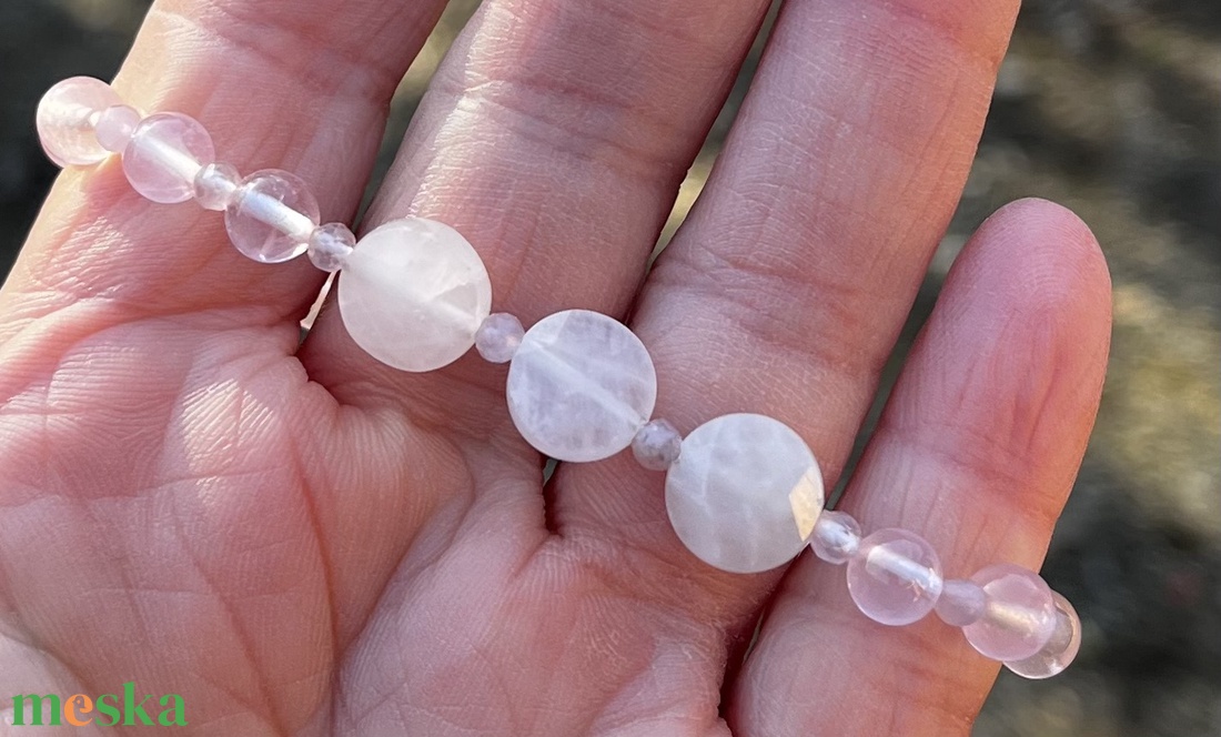 Rózsakvarc korongos karkötő - ékszer - karkötő - ásványkarkötő - Meska.hu