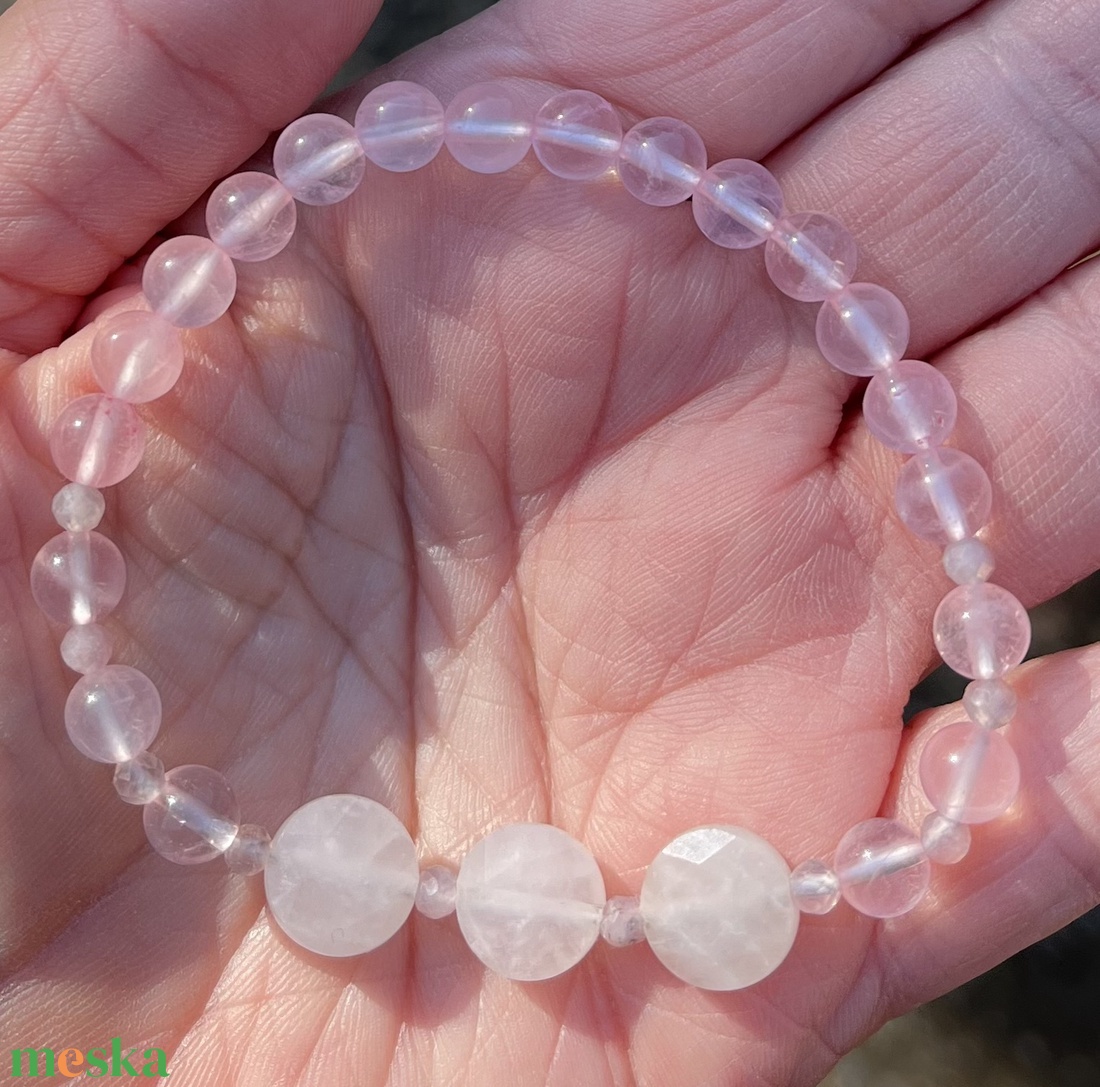 Rózsakvarc korongos karkötő - ékszer - karkötő - ásványkarkötő - Meska.hu