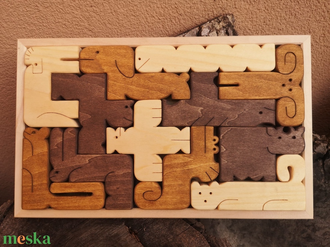 Állatos puzzle tömörfából - játék & sport - készségfejlesztő és logikai játék - montessori szivárvány, waldorf játékok - Meska.hu