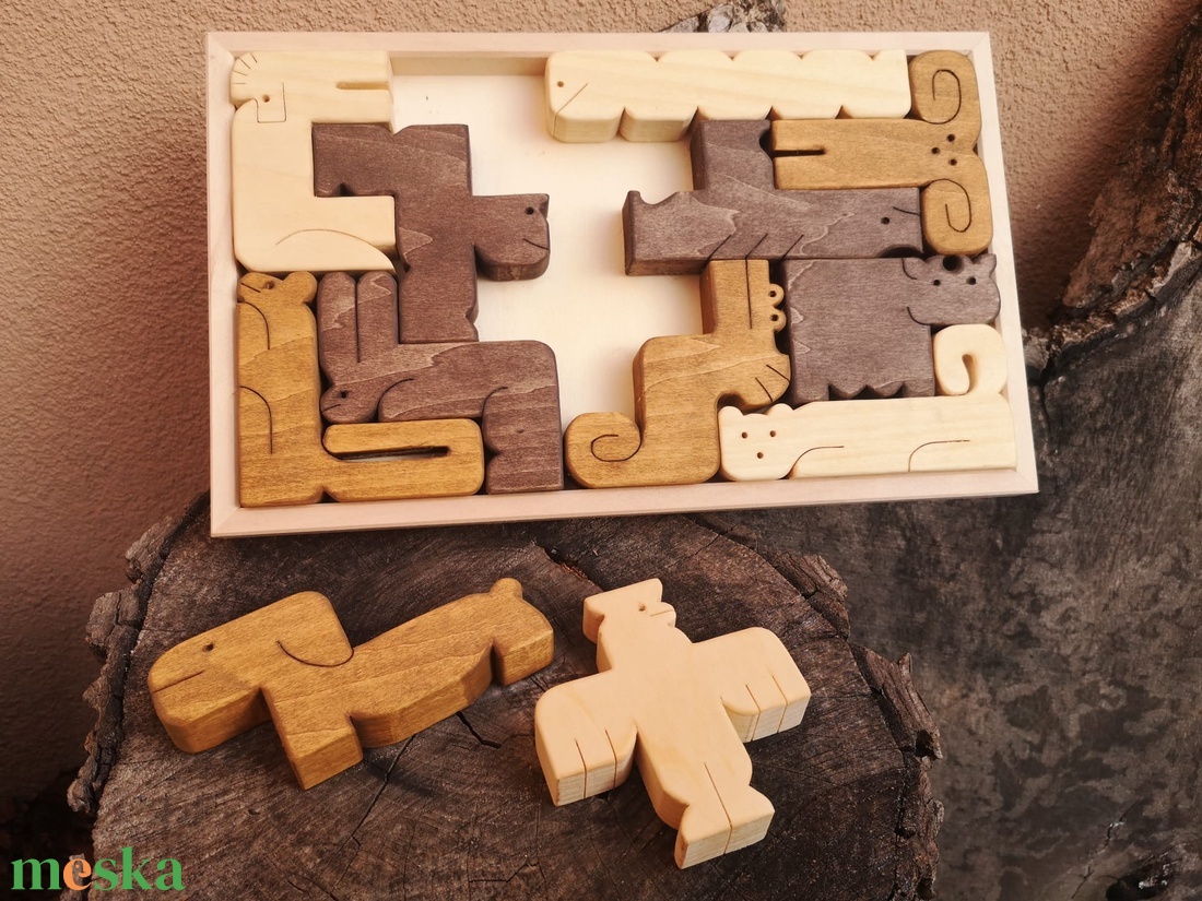 Állatos puzzle tömörfából - játék & sport - készségfejlesztő és logikai játék - montessori szivárvány, waldorf játékok - Meska.hu