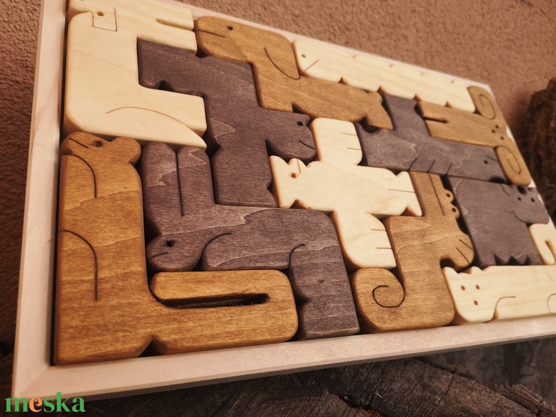 Állatos puzzle tömörfából - játék & sport - készségfejlesztő és logikai játék - montessori szivárvány, waldorf játékok - Meska.hu