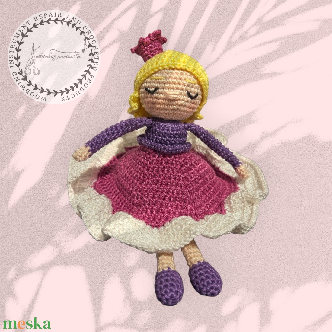 Horgolt szundi hercegnő  - baba - mama - baba játékok - szundikendő, alvóka - Meska.hu