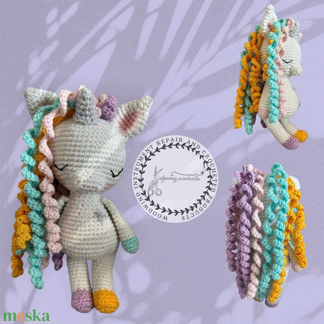 Horgolt fluoreszkáló unikornis - játék & sport - plüssállat & játékfigura - unikornis - Meska.hu
