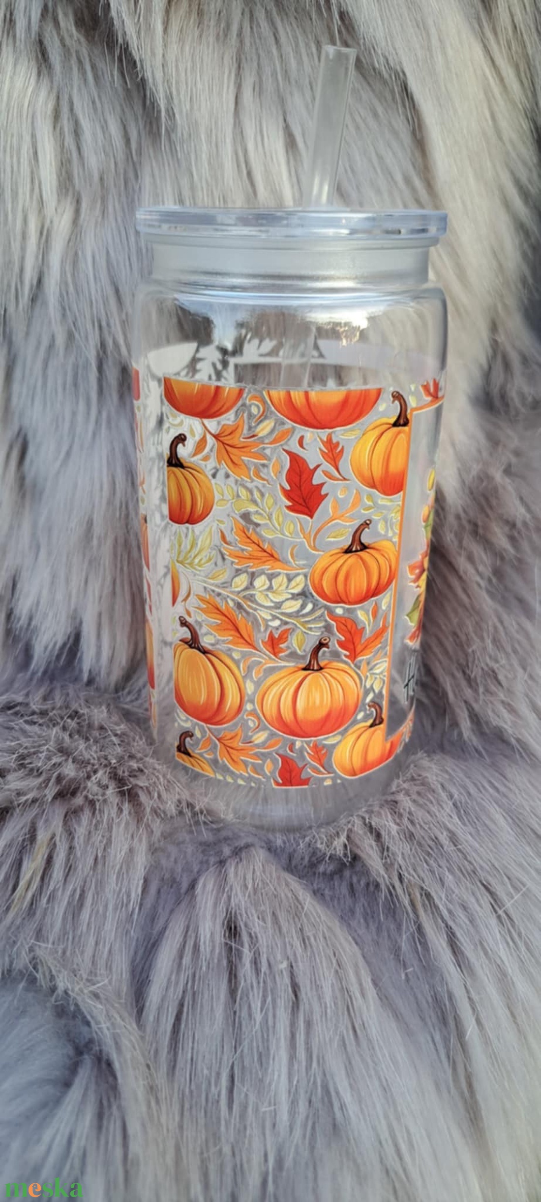 Őszi tök mintás műanyag pohár szívószállal - otthon & életmód - konyhafelszerelés, tálalás - tálalás - pohár - Meska.hu