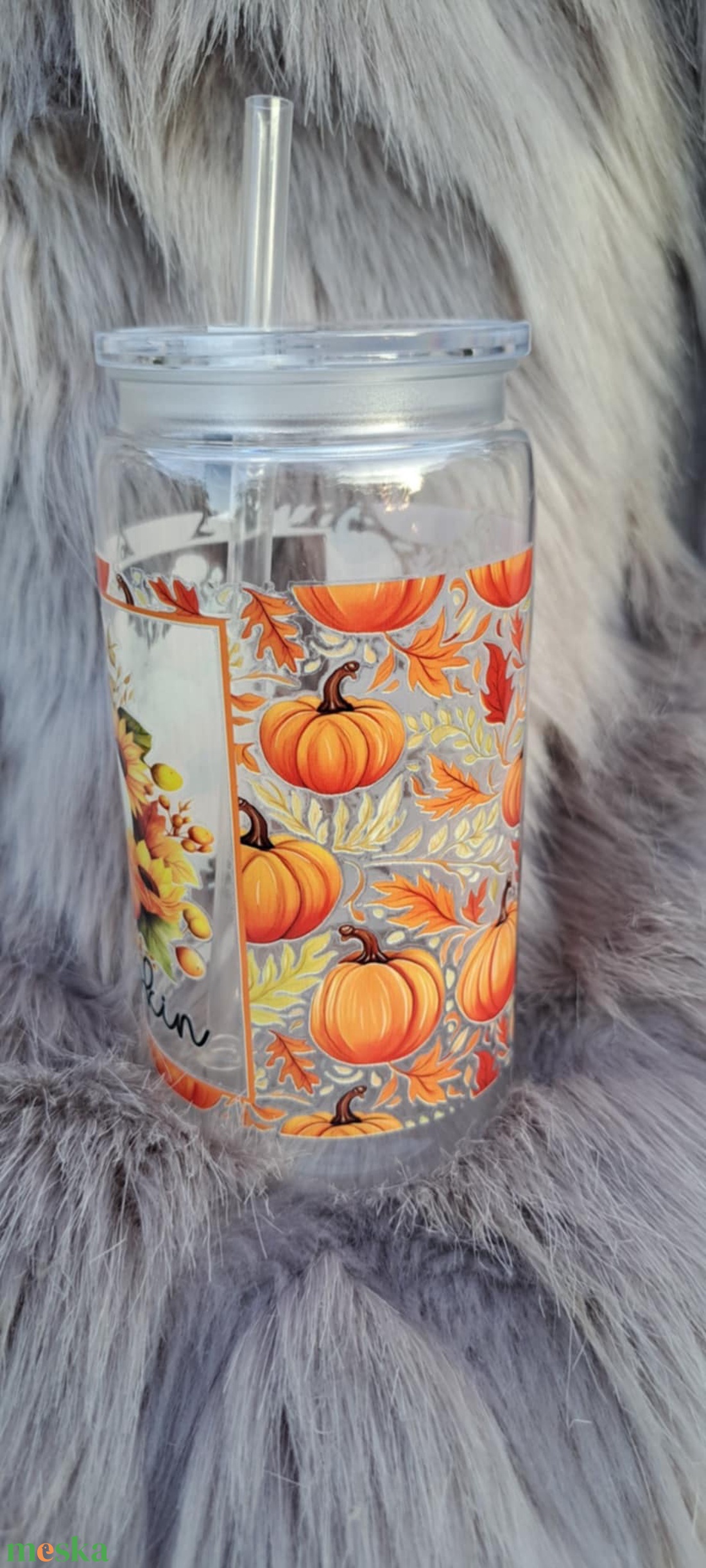 Őszi tök mintás műanyag pohár szívószállal - otthon & életmód - konyhafelszerelés, tálalás - tálalás - pohár - Meska.hu