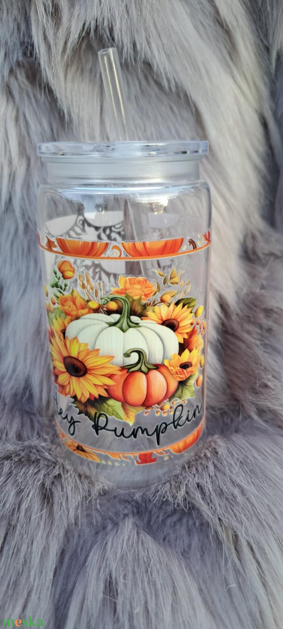 Őszi tök mintás műanyag pohár szívószállal - otthon & életmód - konyhafelszerelés, tálalás - tálalás - pohár - Meska.hu