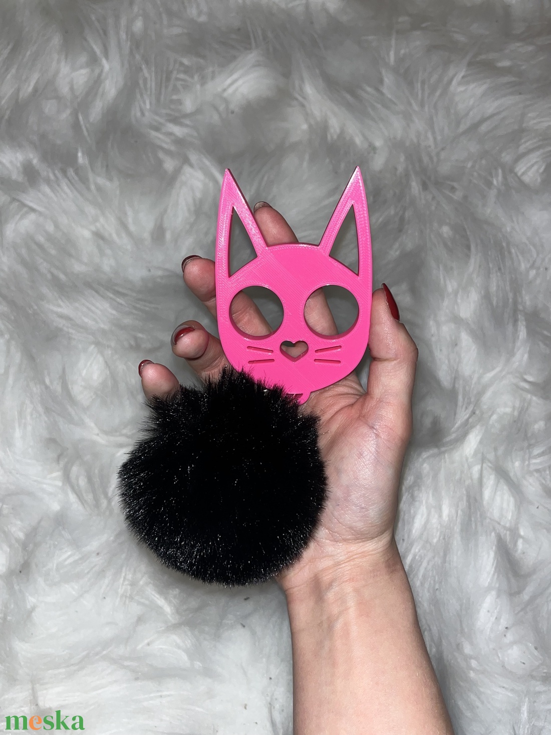 Pink Kitty/Black Tassel - táska & tok - kulcstartó & táskadísz - kulcstartó - Meska.hu