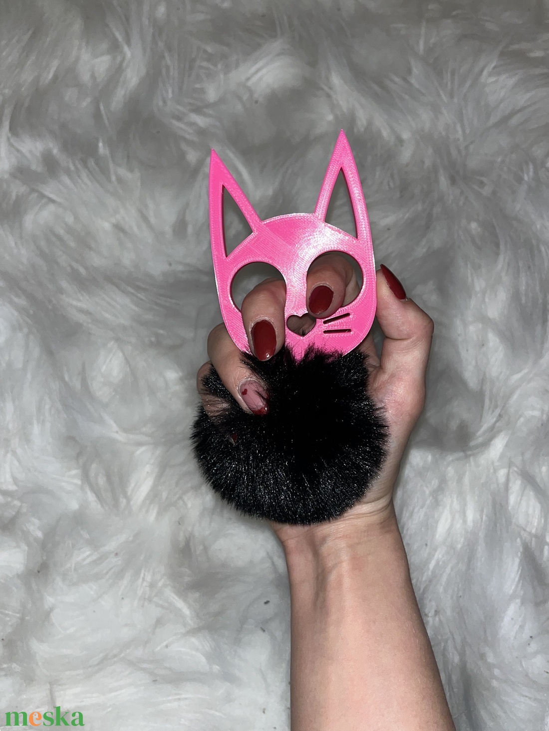 Pink Kitty/Black Tassel - táska & tok - kulcstartó & táskadísz - kulcstartó - Meska.hu