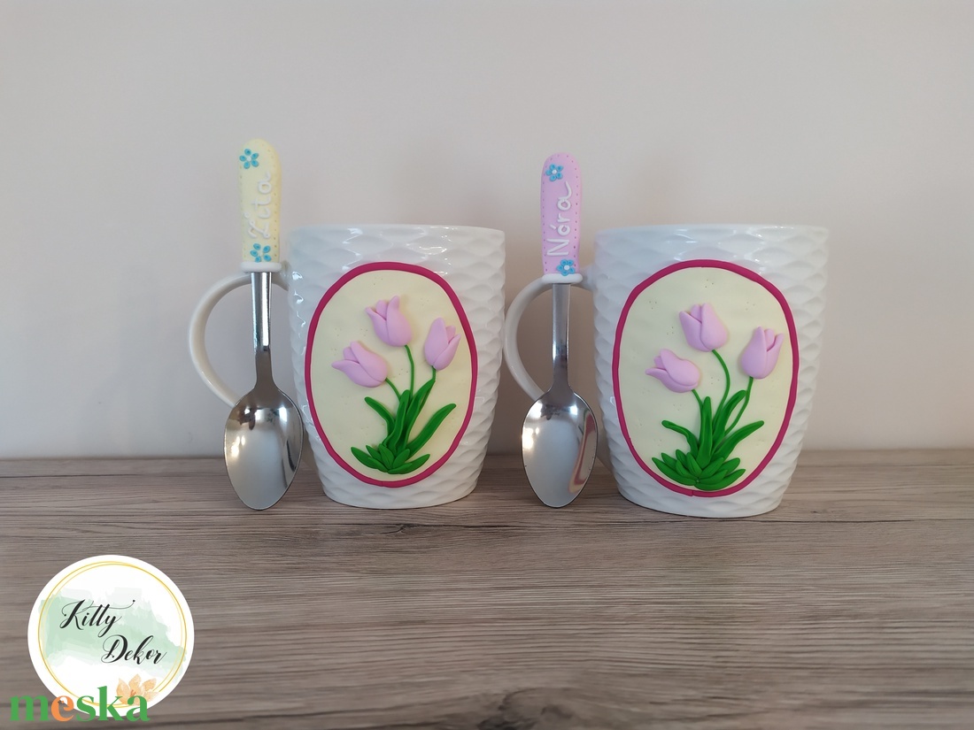 Névre szóló tulipános szett - otthon & életmód - konyhafelszerelés, tálalás - tálalás - bögre & csésze - Meska.hu