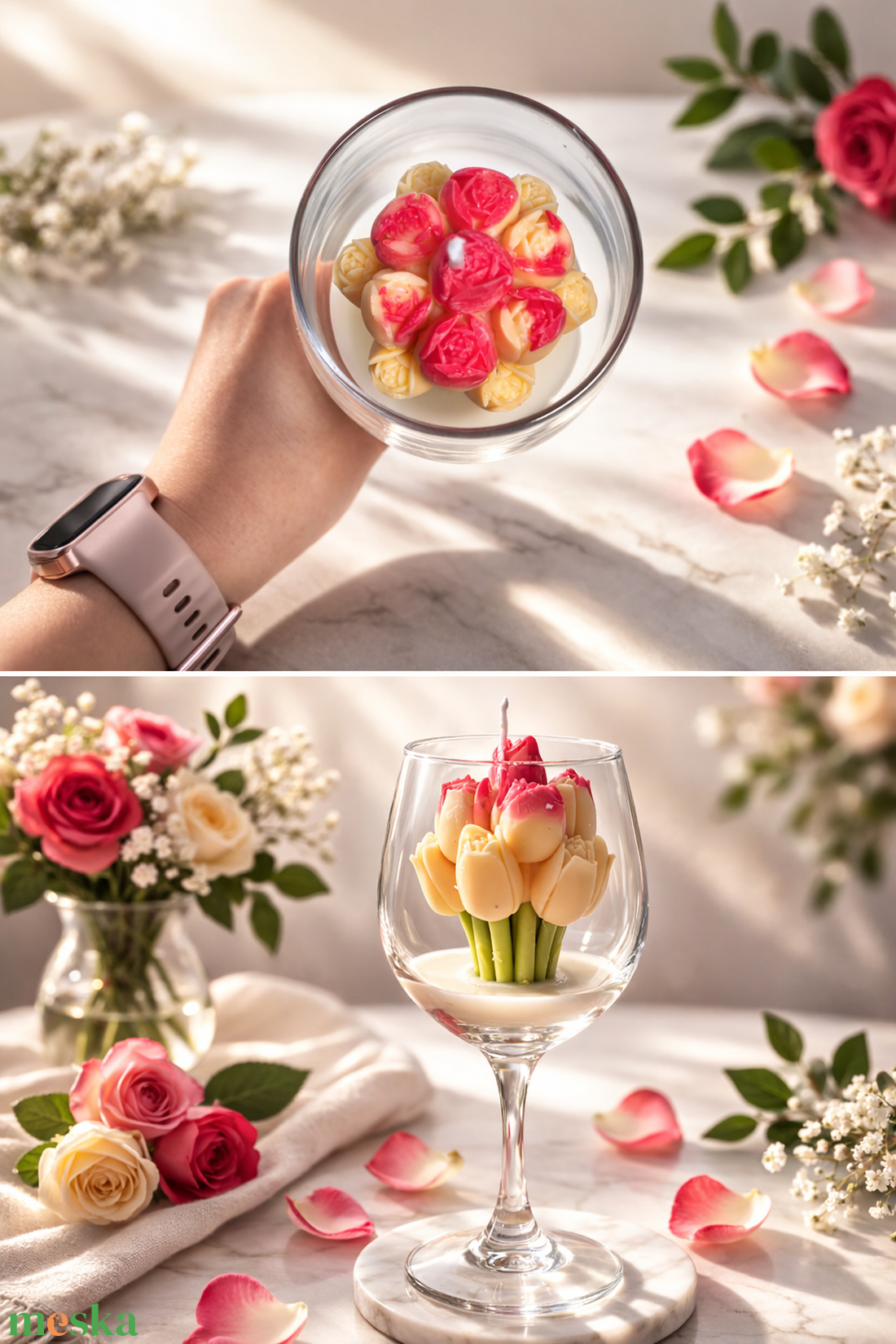  Virágcsokor gyertya elegáns borospohárban  - otthon & életmód - gyertya, illat, aroma - gyertya - Meska.hu