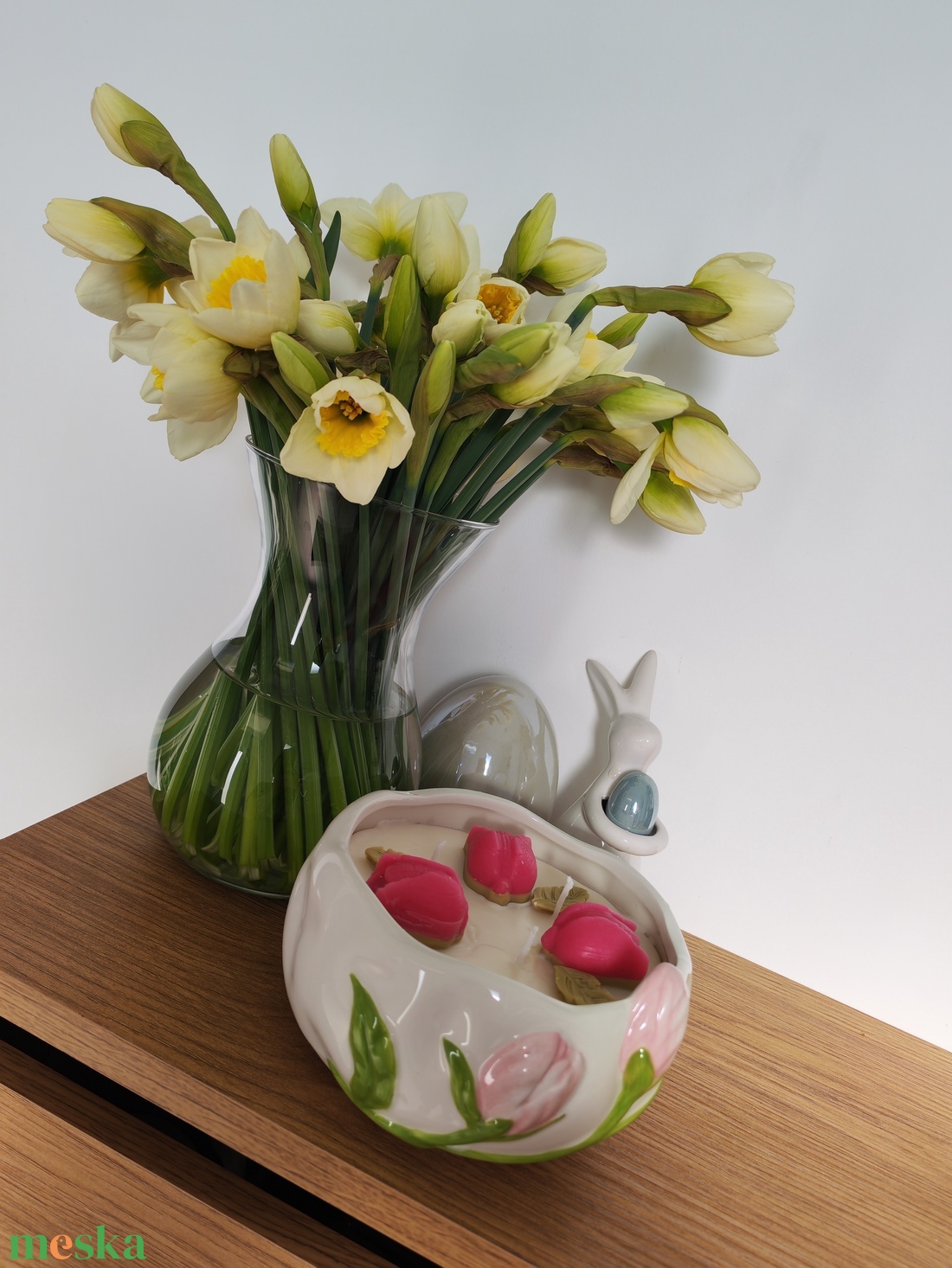 Tulipán kerámiában gyertya - kellékek & szerszámok - dekorációs kellékek - dekorációs gyertya - Meska.hu