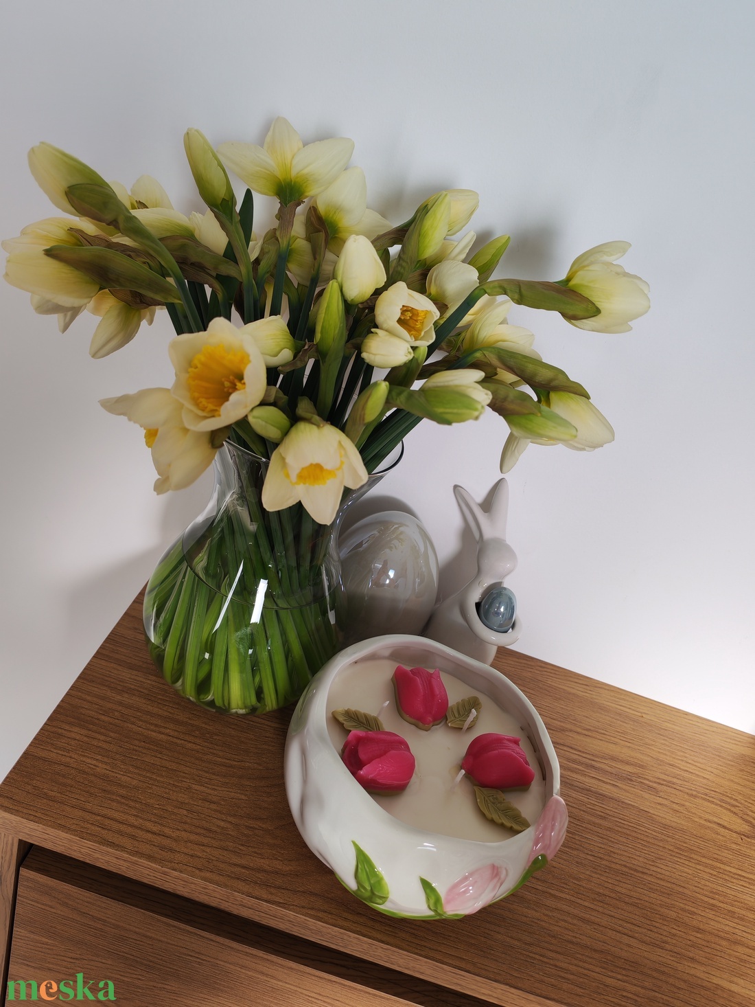 Tulipán kerámiában gyertya - kellékek & szerszámok - dekorációs kellékek - dekorációs gyertya - Meska.hu