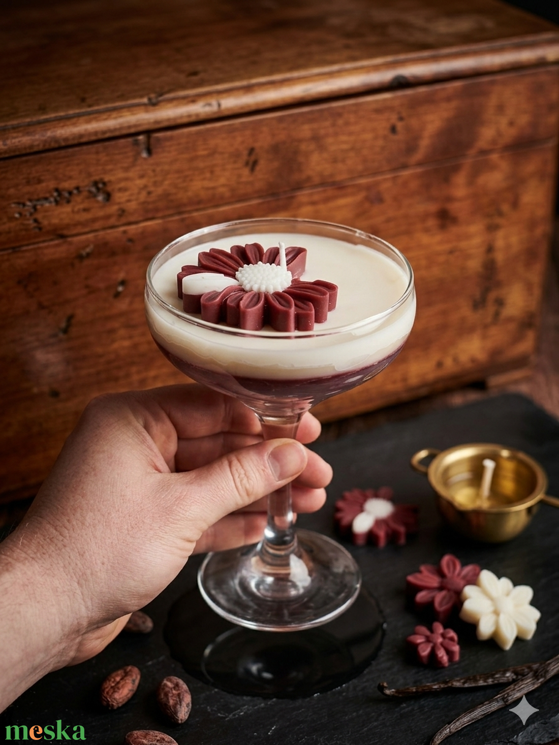 Burgundi virág gyertya - otthon & életmód - gyertya, illat, aroma - gyertya - Meska.hu