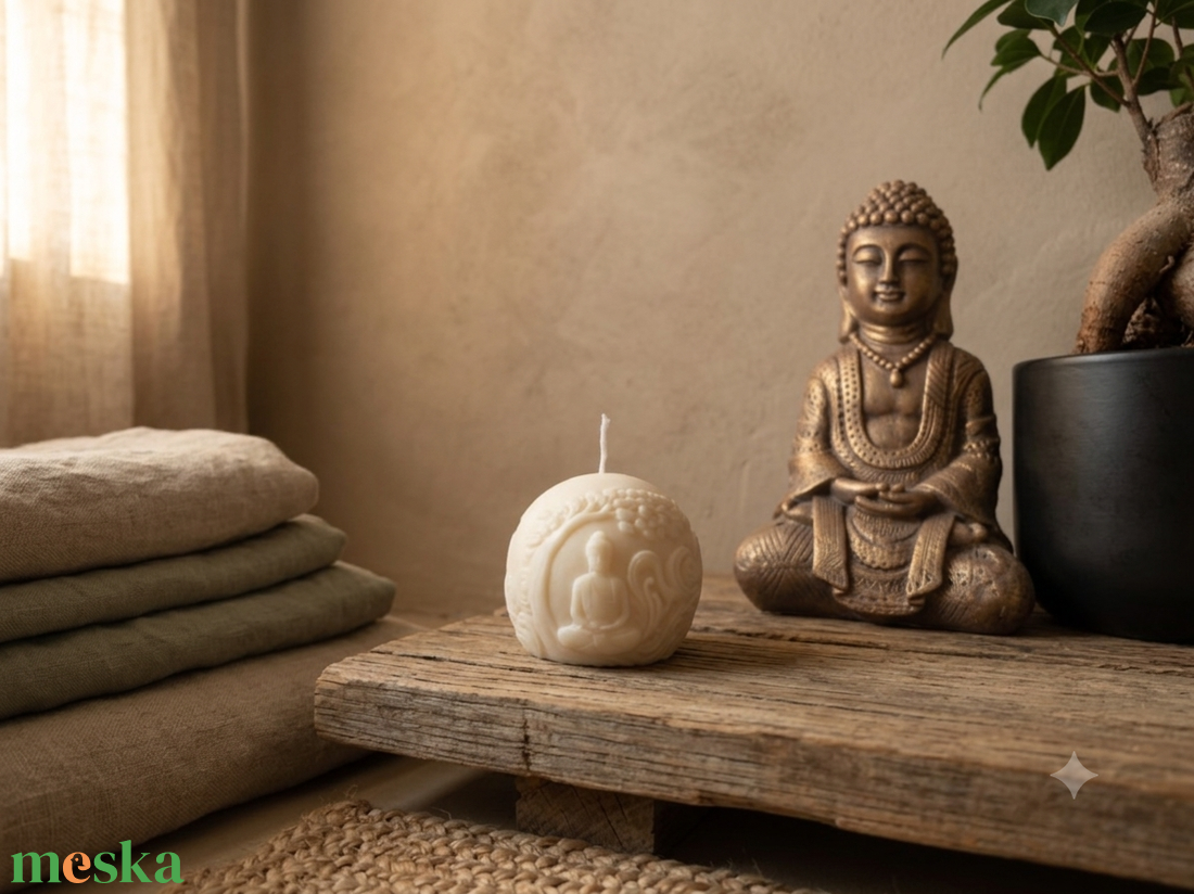 Kézműves Buddha dizájn gömbgyertya - otthon & életmód - gyertya, illat, aroma - gyertya - Meska.hu
