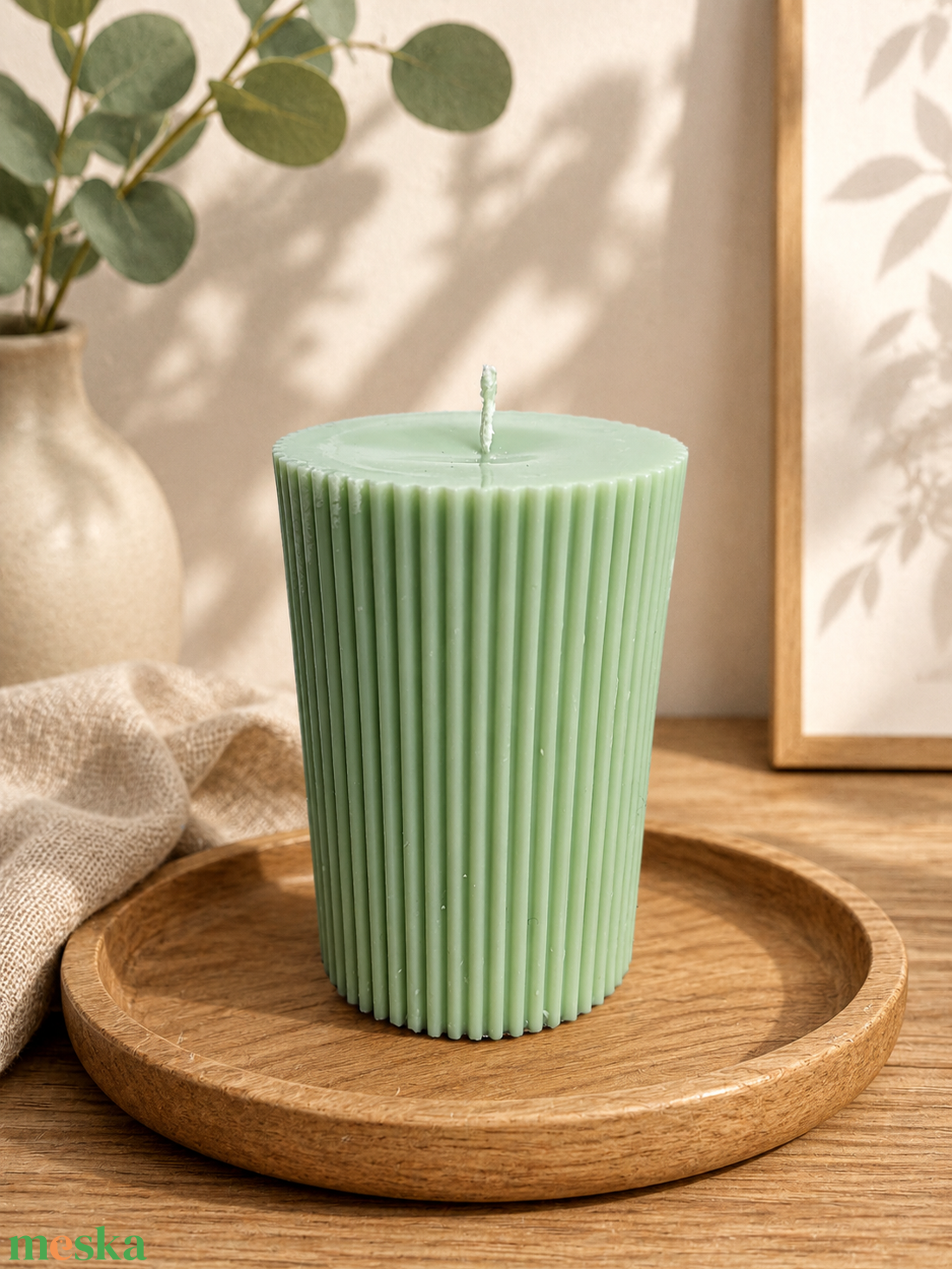 Mentazöld bordázott hengergyertya - Minimalista modern lakásdekoráció - otthon & életmód - gyertya, illat, aroma - gyertya - Meska.hu