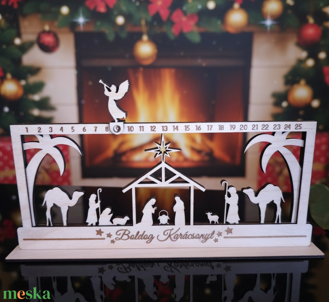 Fa Adventi Kalendárium - Betlehemi Lépegető Angyalkával - karácsony - adventi díszek - adventi naptár - Meska.hu