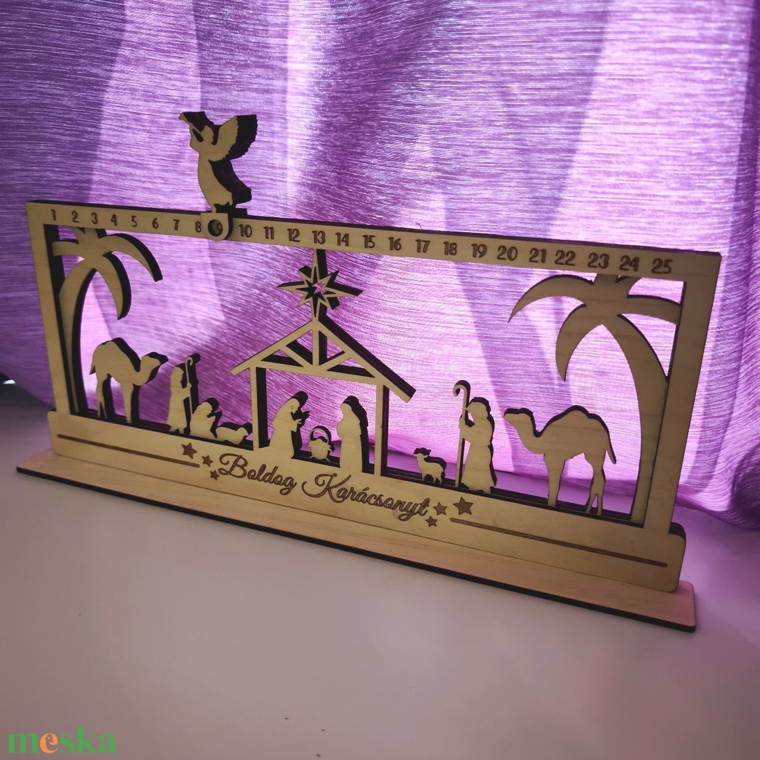 Fa Adventi Kalendárium - Betlehemi Lépegető Angyalkával - karácsony - adventi díszek - adventi naptár - Meska.hu