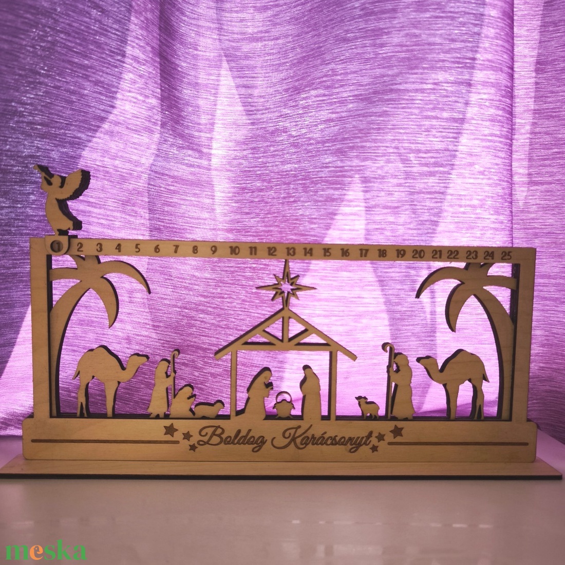 Fa Adventi Kalendárium - Betlehemi Lépegető Angyalkával - karácsony - adventi díszek - adventi naptár - Meska.hu