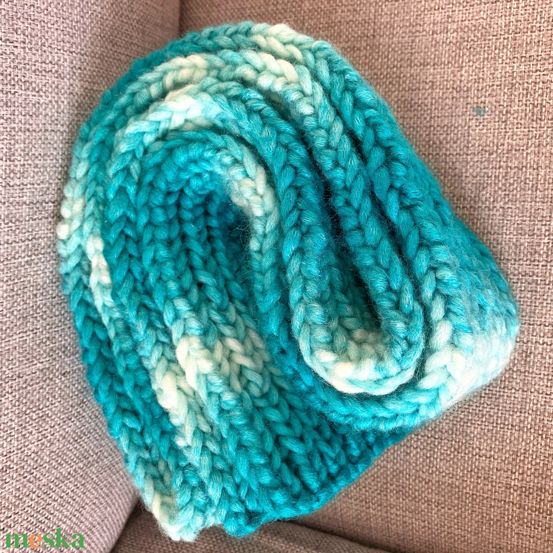 meleg kötött sál azúr - ruha & divat - sál, sapka, kendő - sál - Meska.hu