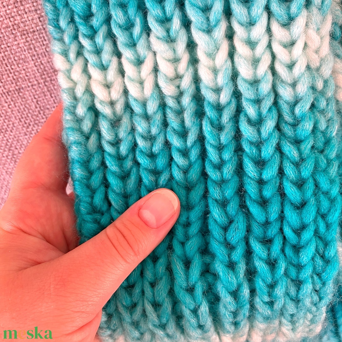 meleg kötött sál azúr - ruha & divat - sál, sapka, kendő - sál - Meska.hu