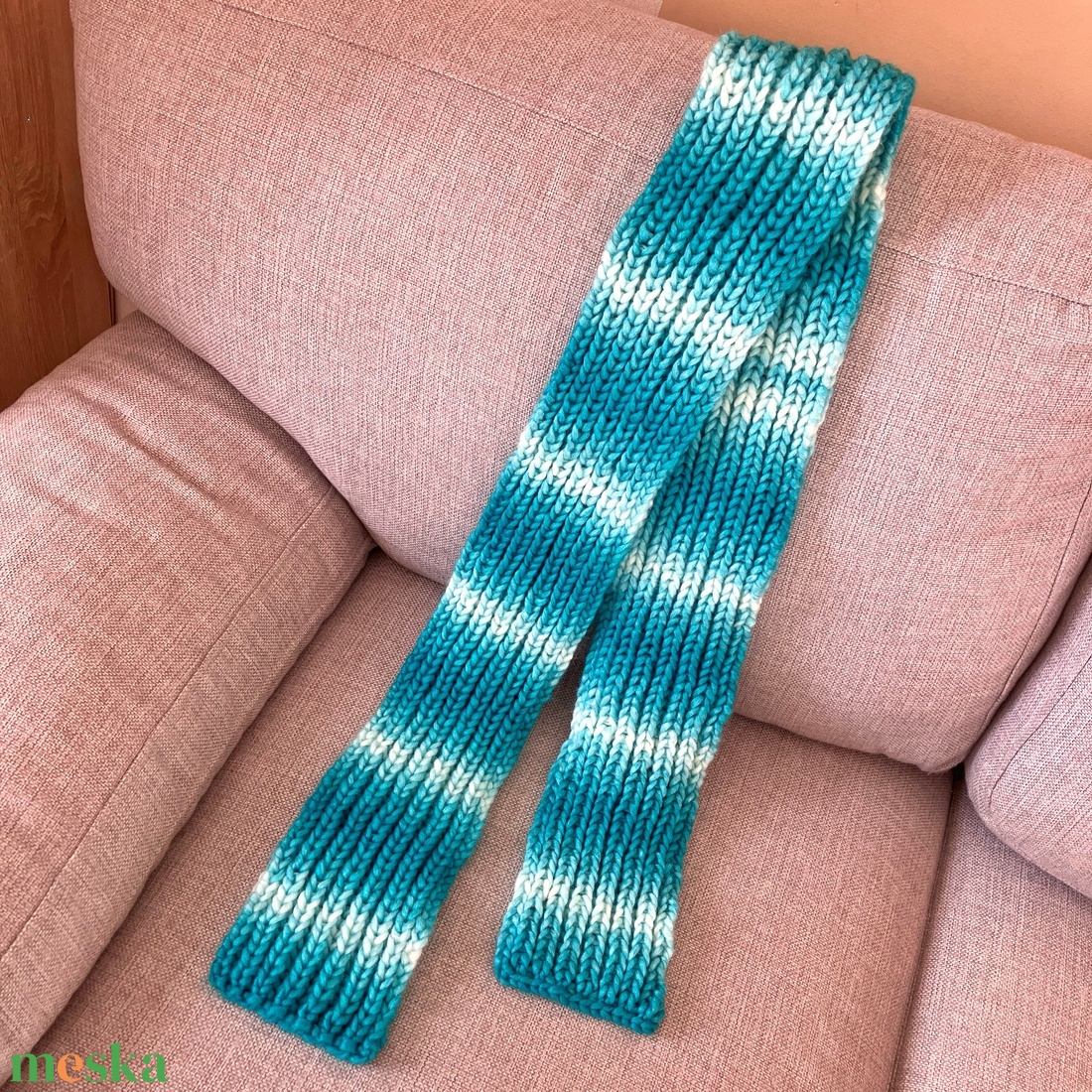 meleg kötött sál azúr - ruha & divat - sál, sapka, kendő - sál - Meska.hu