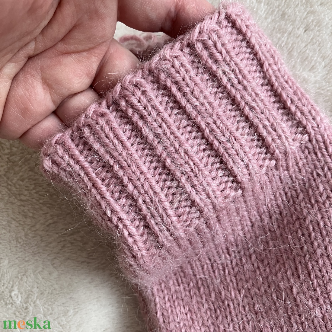 Kézzel kötött gyapjú zokni  Púderes rózsaszín  Méret: 36-37 - ruha & divat - cipő & papucs - zokni - Meska.hu