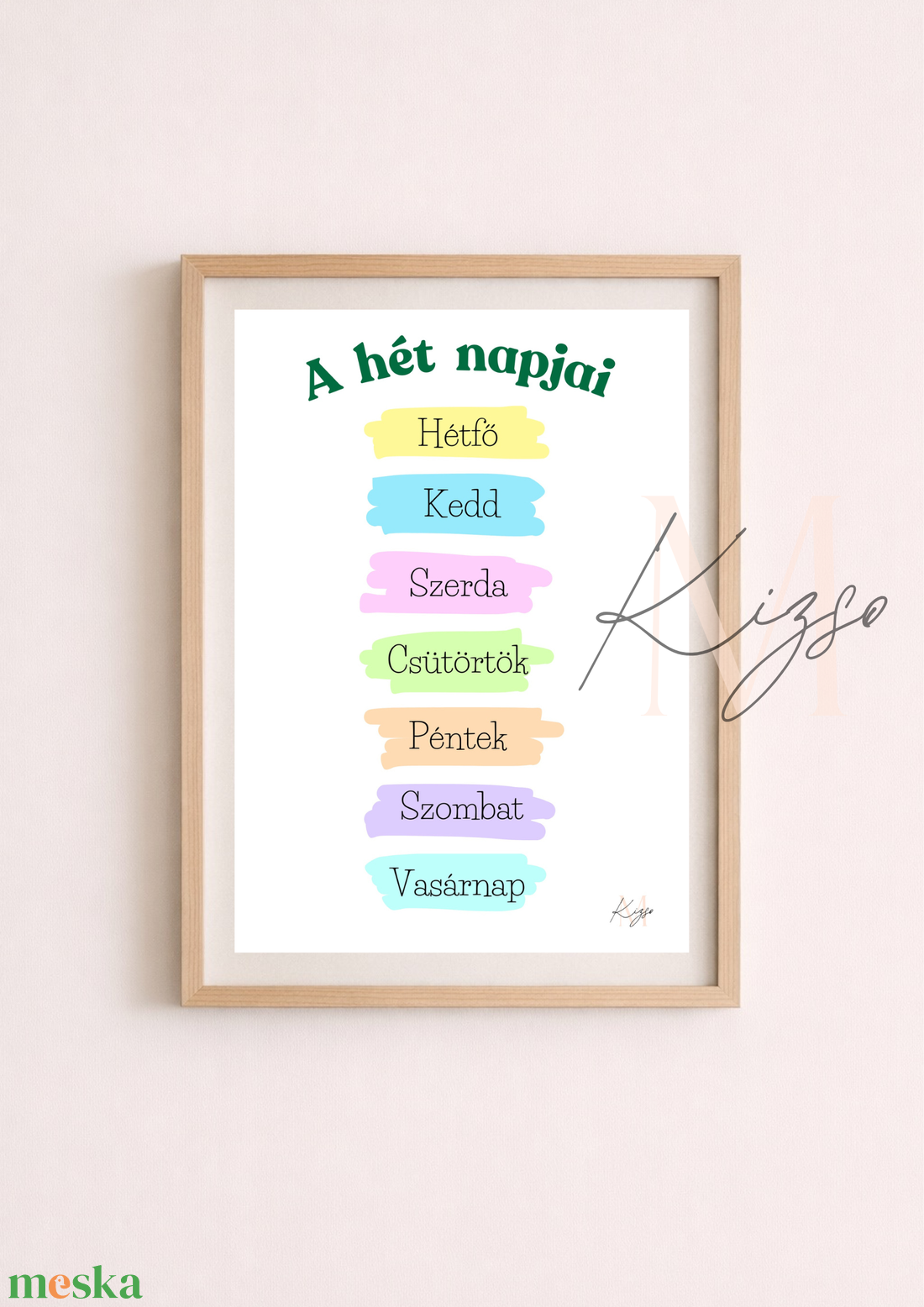  A hét napjai  gyerek falikép  Pasztell oktató poszter - baba - mama - babaszoba dekoráció - babaposzter - Meska.hu