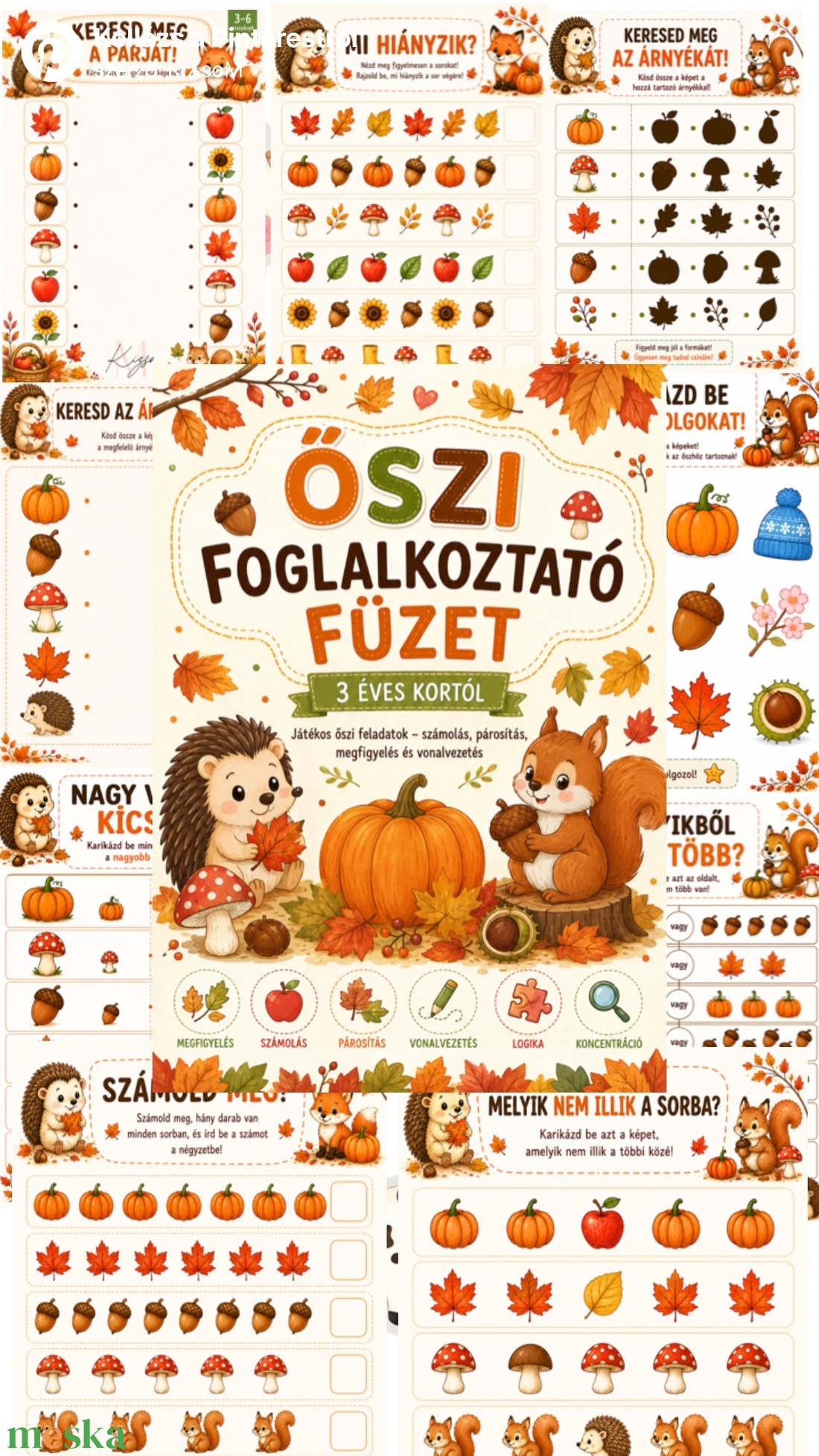 Őszi foglalkoztató füzet � 3 éves kortól - játék & sport - készségfejlesztő és logikai játék - logikai játékok - Meska.hu