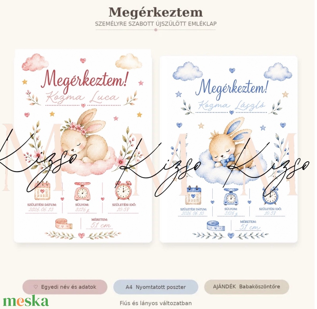 Személyre szabott Megérkeztem babaposzter  - baba - mama - babaemlékek - bababejelentők - Meska.hu