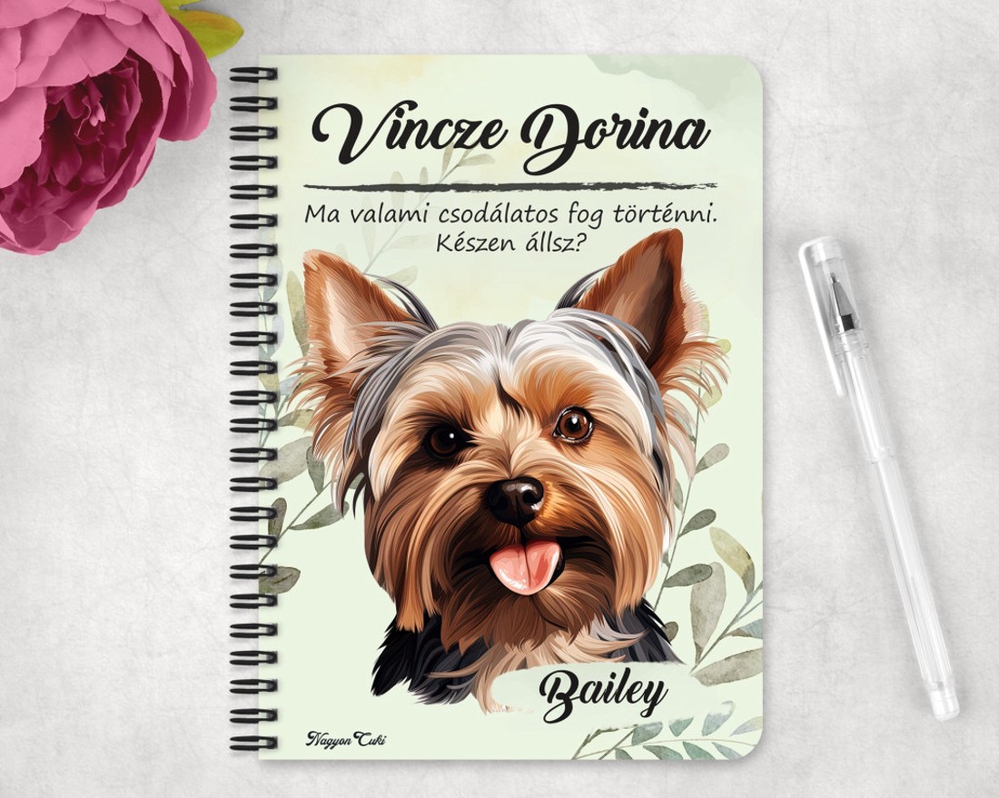 Személyre szabható - Yorkshire terrier portré mintás A5-ös füzet - otthon & életmód - papír, írószer - jegyzetfüzet & napló - Meska.hu