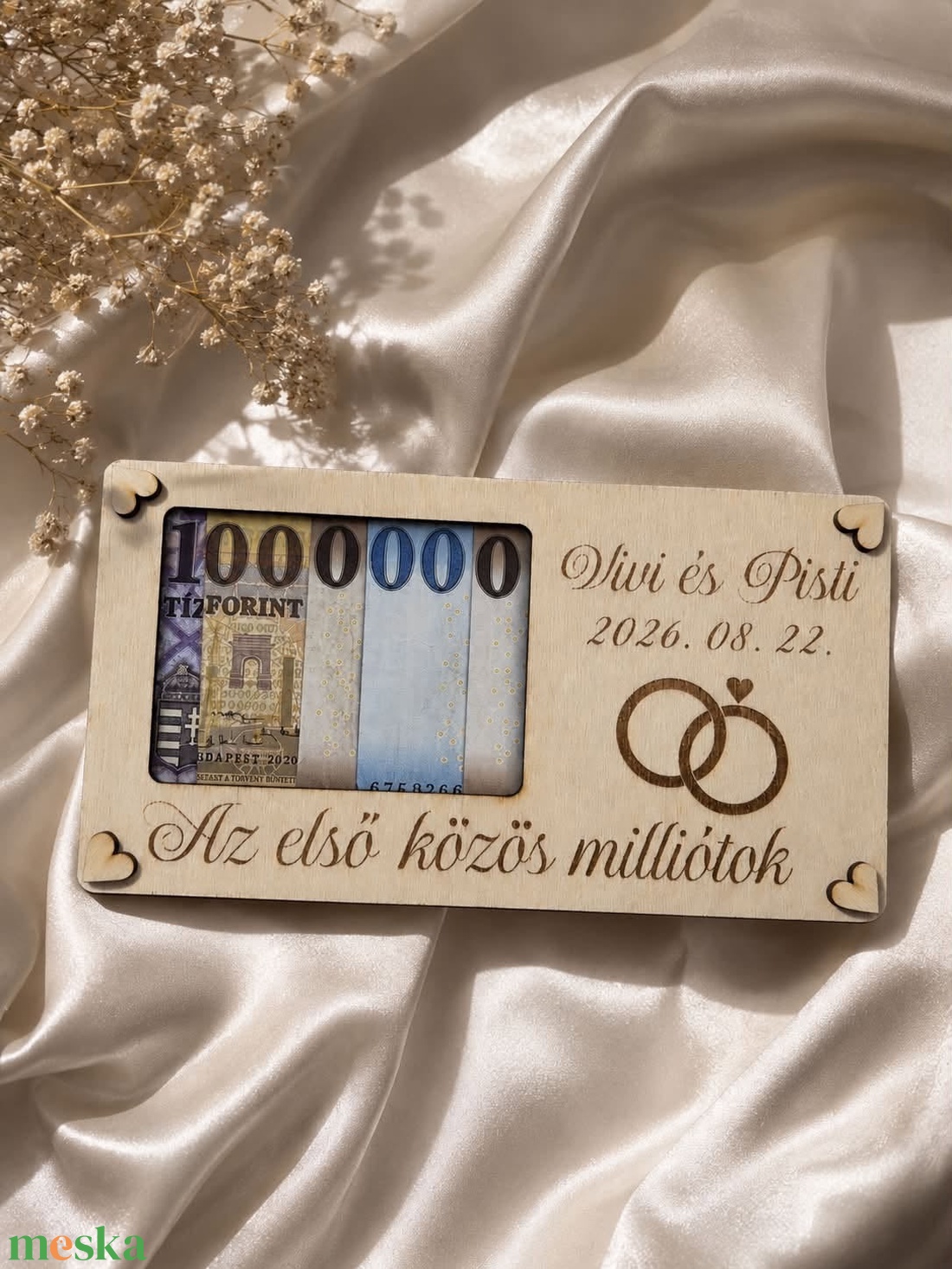 Gravírozott, MILLIÓS, mágneses pénzátadó - esküvő - nászajándék - esküvői pénzátadó képkeret - Meska.hu