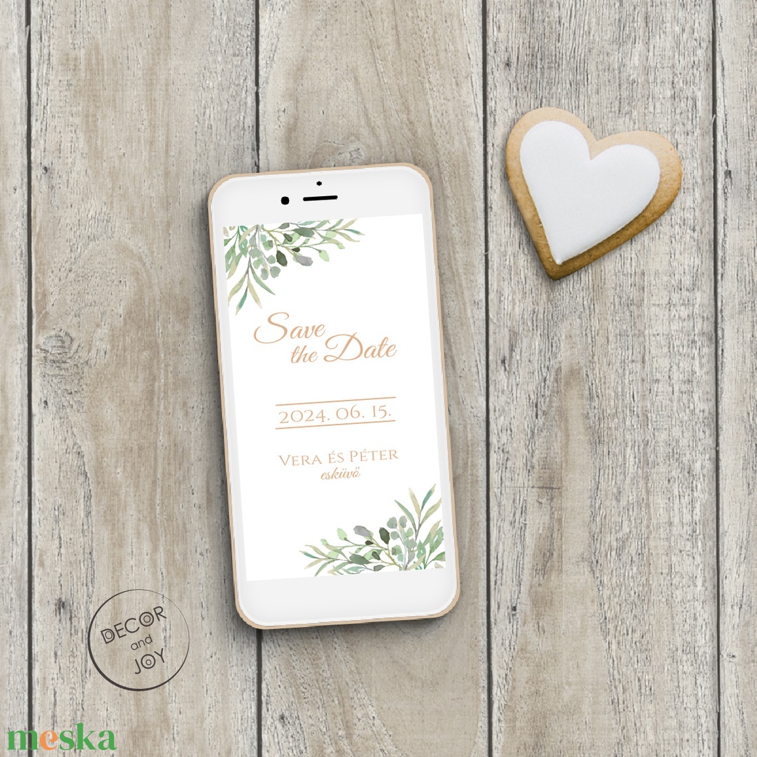 Save the Date kártya okostelefonra  digitális meghívó - greenery - esküvő - meghívó & kártya - meghívó - Meska.hu