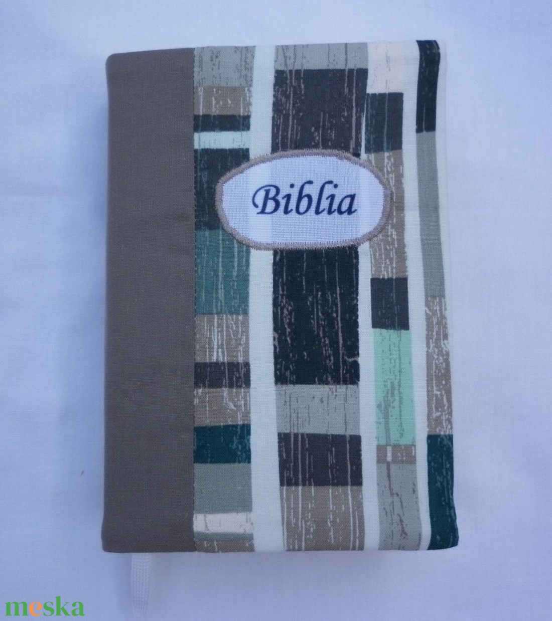Bibliaborító - szürke-zöld mintával - otthon & lakás - papír írószer - könyv- és füzetborító - Meska.hu