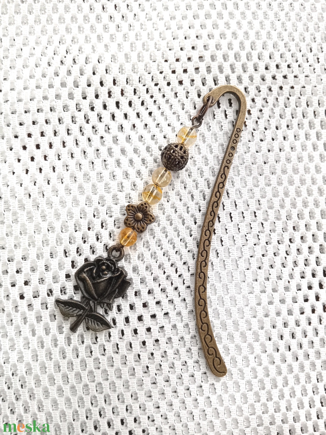 Könyvjelző, citrin ásványgyöngyökkel - könyv & zene - könyvjelző - Meska.hu