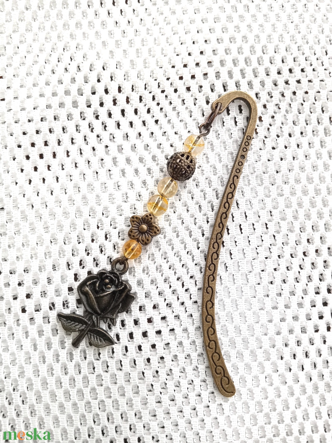 Könyvjelző, citrin ásványgyöngyökkel - könyv & zene - könyvjelző - Meska.hu