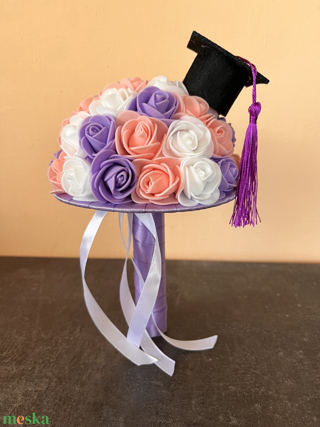 Ballagási habrózsa csokor kalappal � egyedi ajándék - otthon & életmód - virágdekoráció - virágok - virágcsokor - Meska.hu