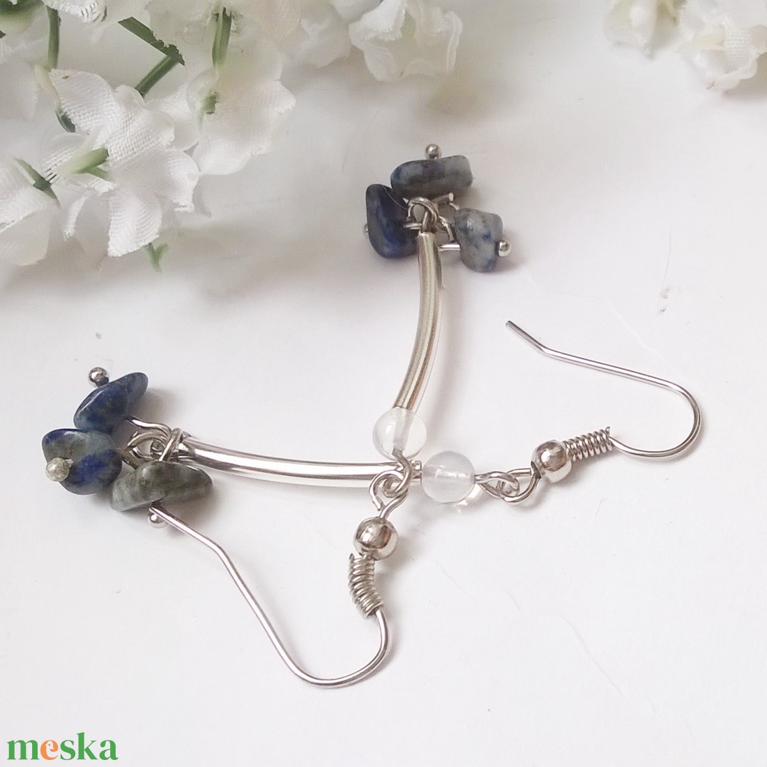 Lapis lazuli fülbevaló - ékszer - fülbevaló - lógó fülbevaló - Meska.hu