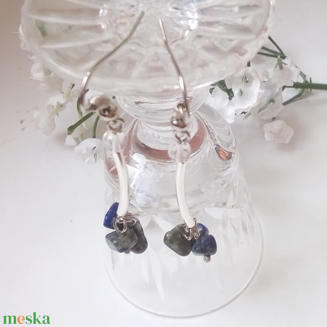 Lapis lazuli fülbevaló - ékszer - fülbevaló - lógó fülbevaló - Meska.hu