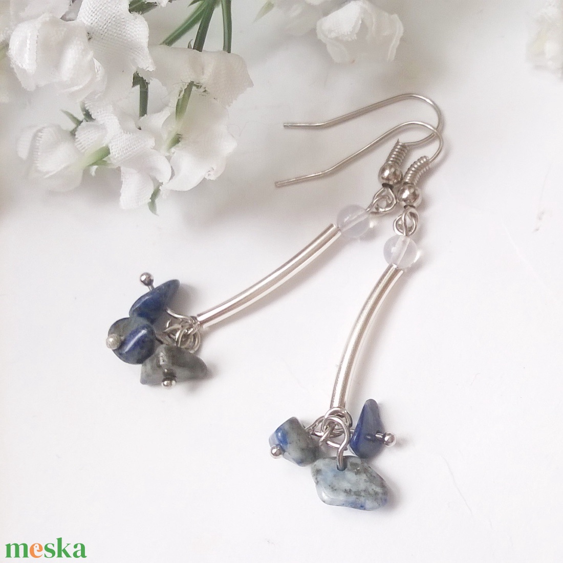 Lapis lazuli fülbevaló - ékszer - fülbevaló - lógó fülbevaló - Meska.hu
