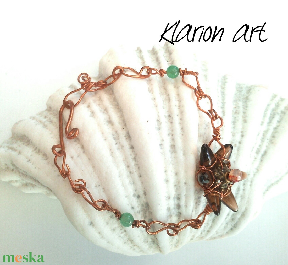 Réz, achát, jade ásvány és üveg  egyedi karkötő - ékszer - karkötő - gyöngyös karkötő - Meska.hu