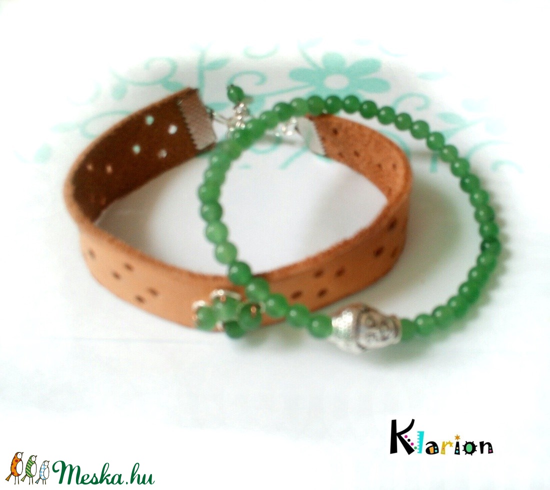 Jade Buddha ásványgyöngy és natúr bőr karkötő -  - Meska.hu