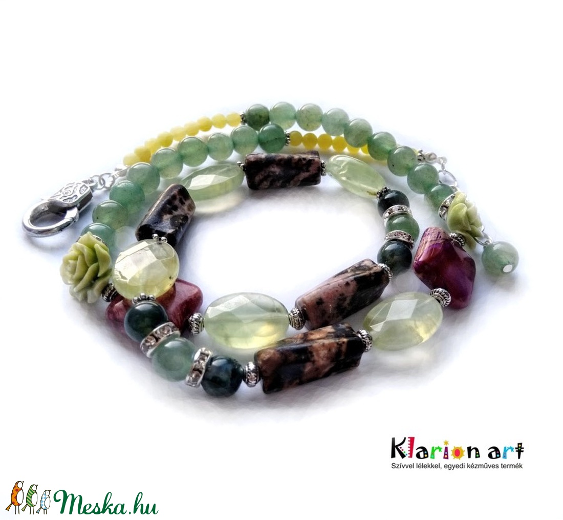 Jade, aventurin, rodonit, prehnite ásványgyöngyös nyaklánc - - Meska.hu Jade, aventurin, rodonit, prehnite ásványgyöngyös nyaklánc - - Meska.hu