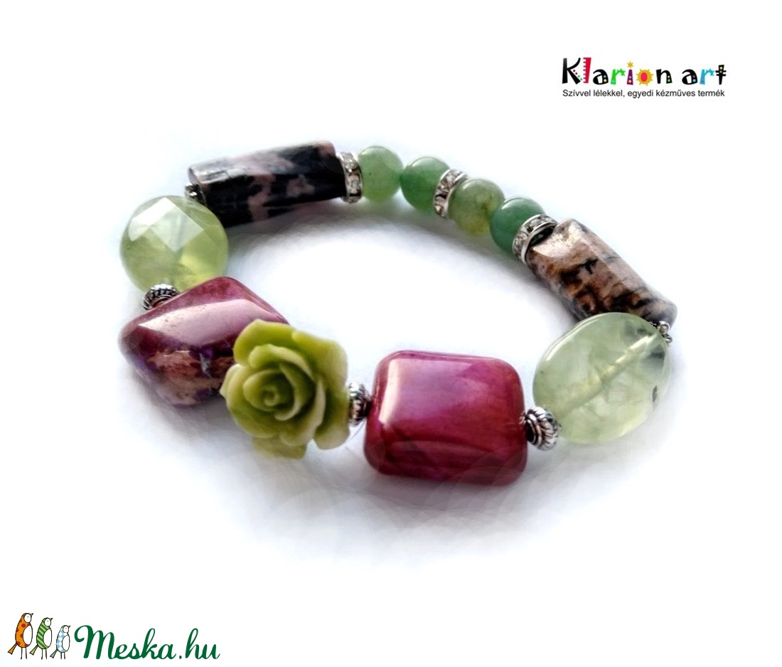 Jade, aventurin, rodonit, prehnite ásványgyöngyös karkötő - - Meska.hu Jade, aventurin, rodonit, prehnite ásványgyöngyös karkötő - - Meska.hu