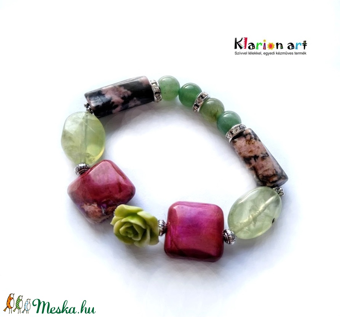Jade, aventurin, rodonit, prehnite ásványgyöngyös karkötő - - Meska.hu Jade, aventurin, rodonit, prehnite ásványgyöngyös karkötő - - Meska.hu