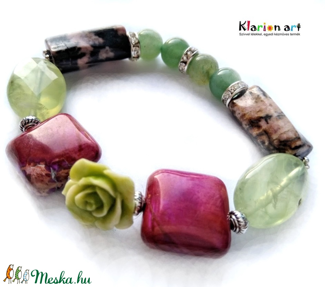 Jade, aventurin, rodonit, prehnite ásványgyöngyös karkötő - - Meska.hu Jade, aventurin, rodonit, prehnite ásványgyöngyös karkötő - - Meska.hu